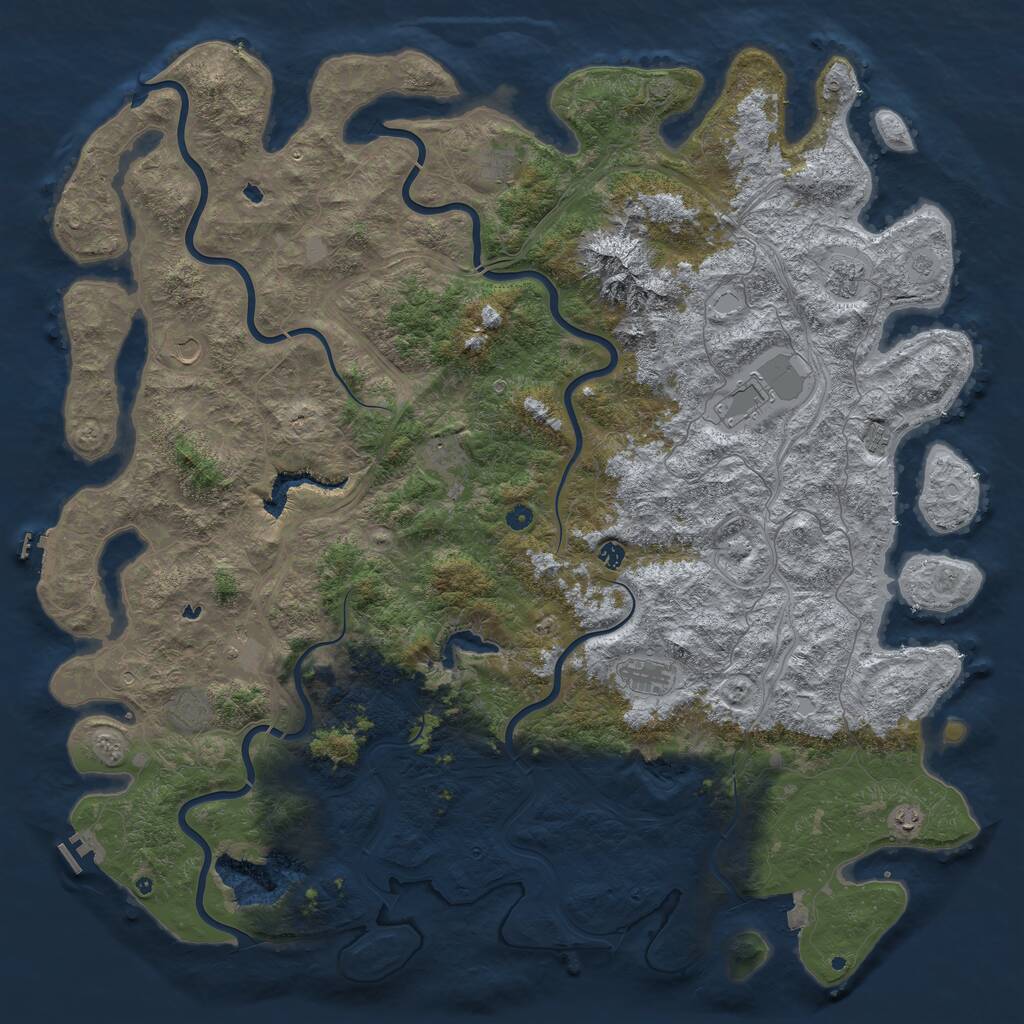 Rust Map: Procedural Map, Size: 6000, Seed: 910947713, 17 Monuments