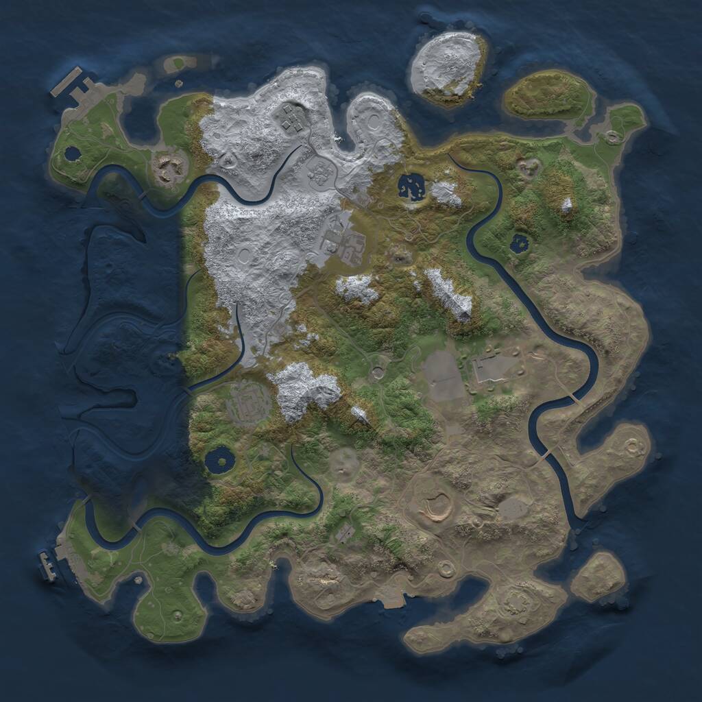 Rust Map: Procedural Map, Size: 3700, Seed: 1215830390, 13 Monuments