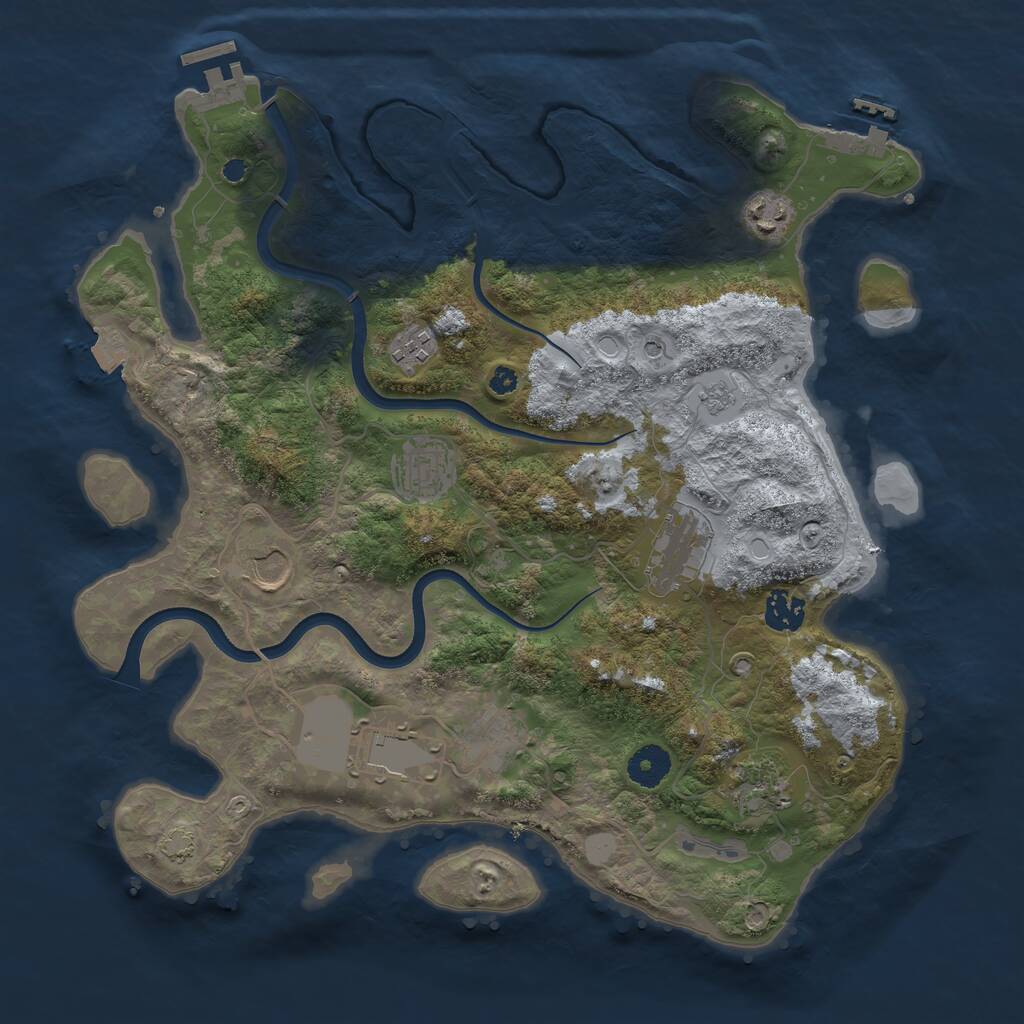 Rust Map: Procedural Map, Size: 3700, Seed: 1936940325, 15 Monuments