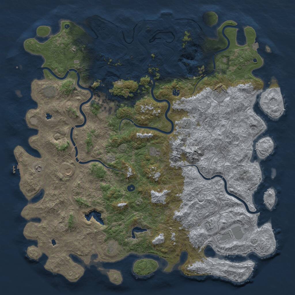 Rust Map: Procedural Map, Size: 6000, Seed: 1104449450, 17 Monuments