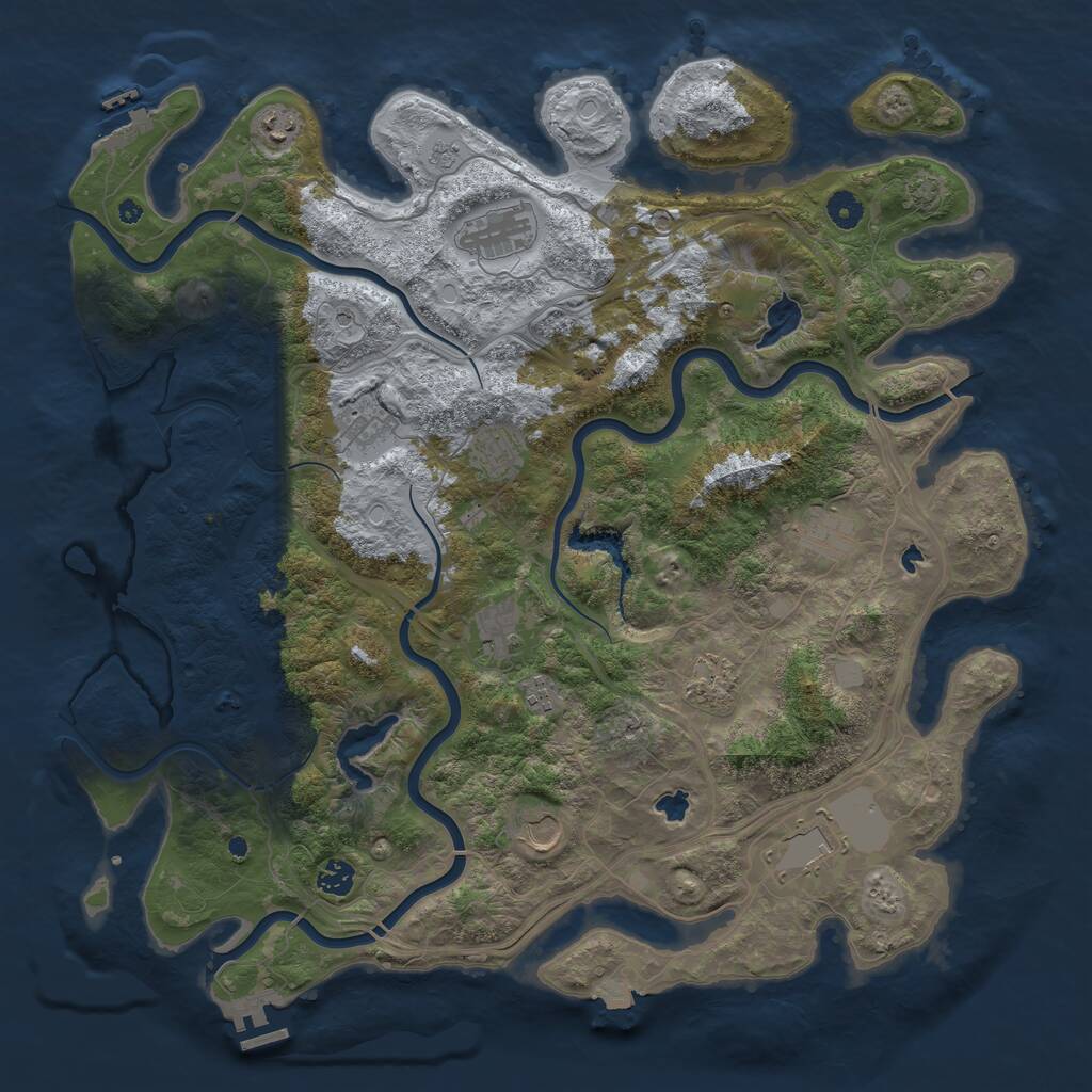 Rust Map: Procedural Map, Size: 4500, Seed: 2143237207, 17 Monuments