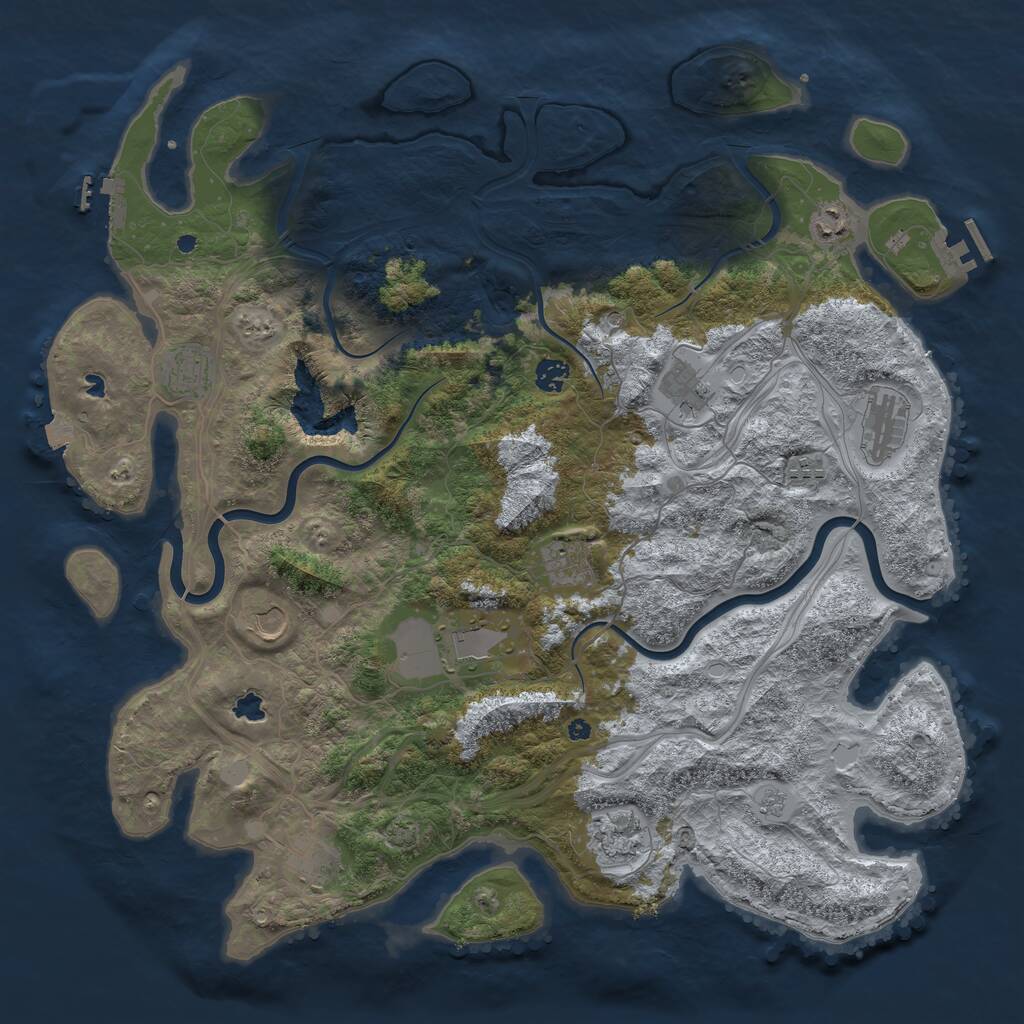Rust Map: Procedural Map, Size: 4500, Seed: 1069403123, 17 Monuments