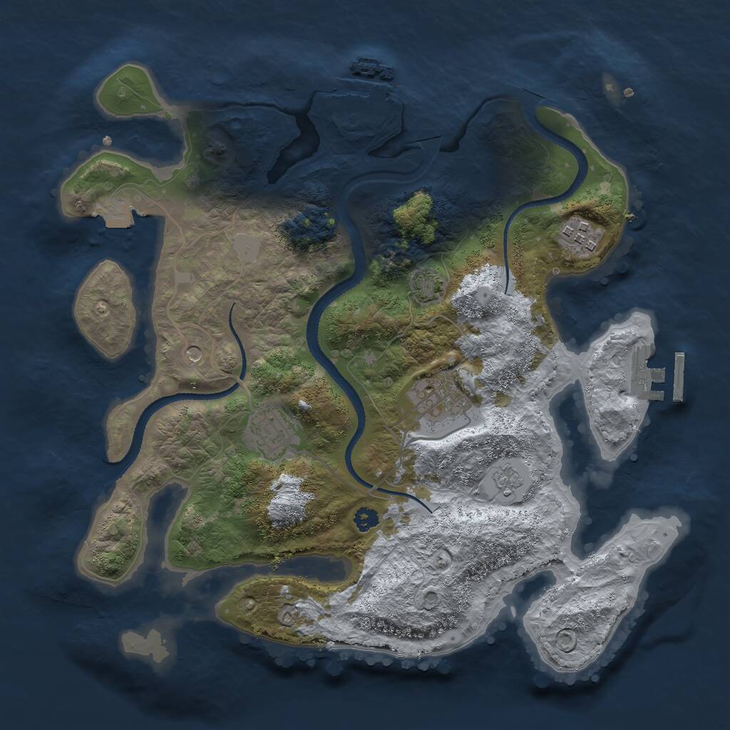 Rust Map: Procedural Map, Size: 3000, Seed: 736974079, 9 Monuments