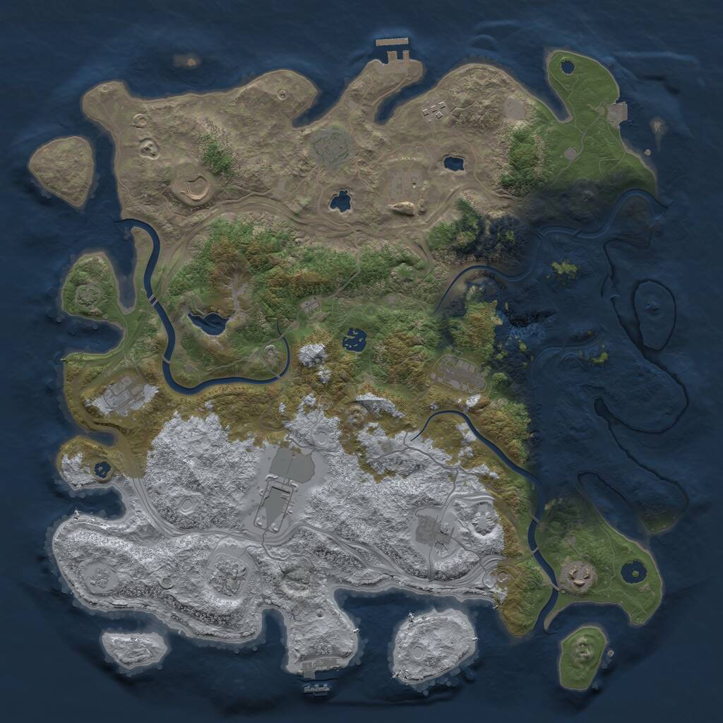 Rust Map: Procedural Map, Size: 4500, Seed: 1132436159, 17 Monuments