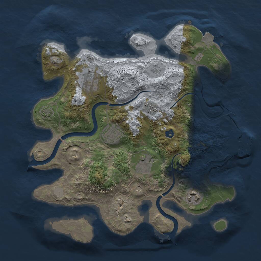 Rust Map: Procedural Map, Size: 3000, Seed: 20694, 10 Monuments