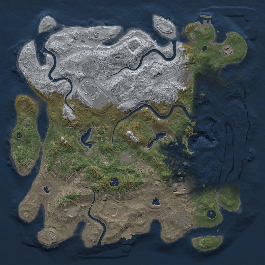 Rust Map: Procedural Map, Size: 4500, Seed: 1442730943, 17 Monuments