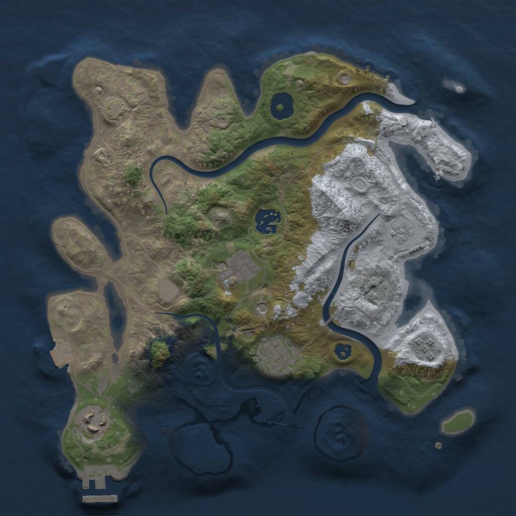Rust Map: Procedural Map, Size: 3000, Seed: 77222, 10 Monuments