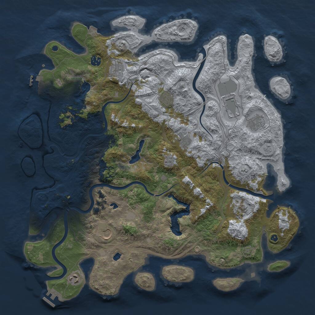 Rust Map: Procedural Map, Size: 4500, Seed: 1038571850, 16 Monuments
