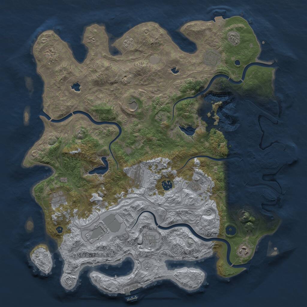 Rust Map: Procedural Map, Size: 4500, Seed: 353601043, 17 Monuments