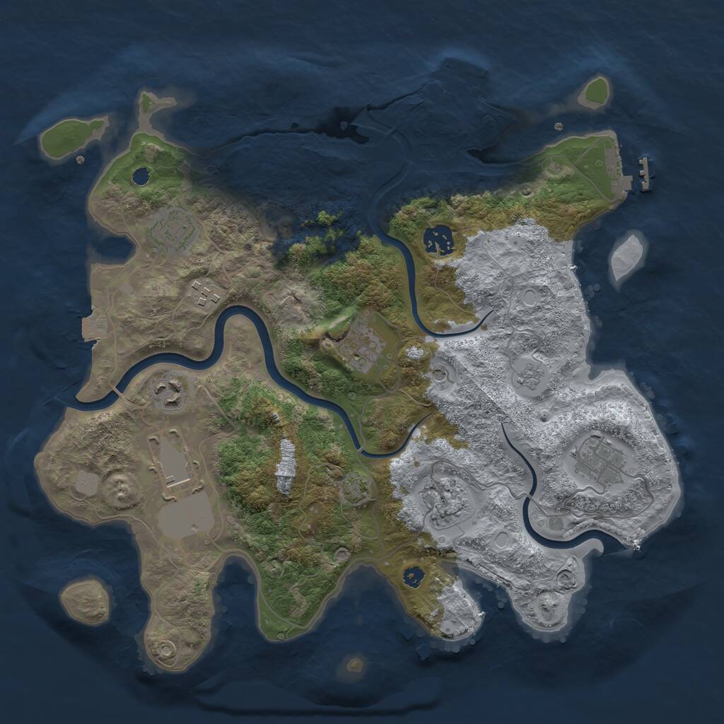 Rust Map: Procedural Map, Size: 3500, Seed: 1387629546, 14 Monuments