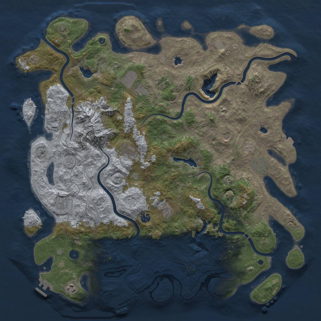 Rust Map: Procedural Map, Size: 5000, Seed: 2628, 16 Monuments