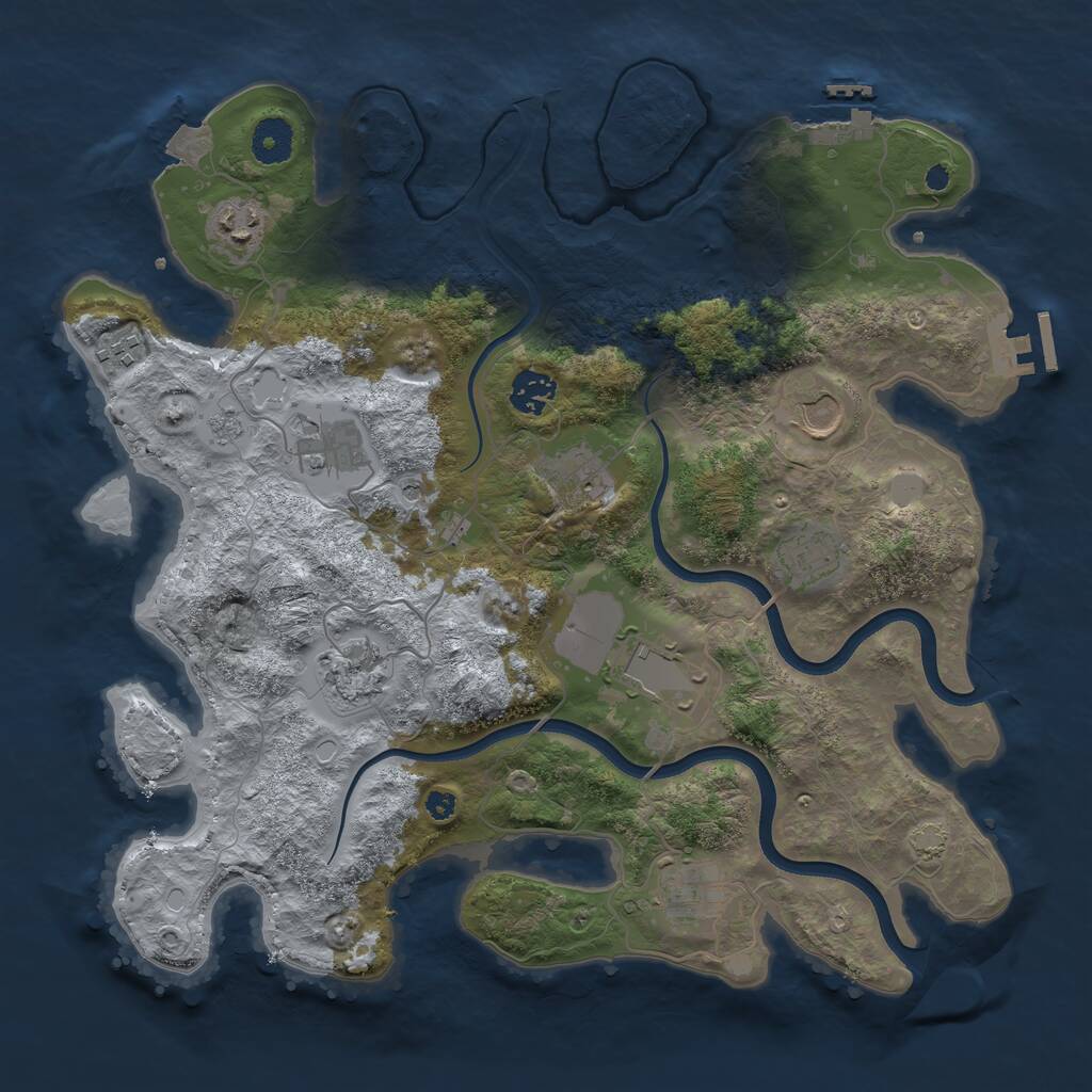 Rust Map: Procedural Map, Size: 3700, Seed: 847227405, 16 Monuments