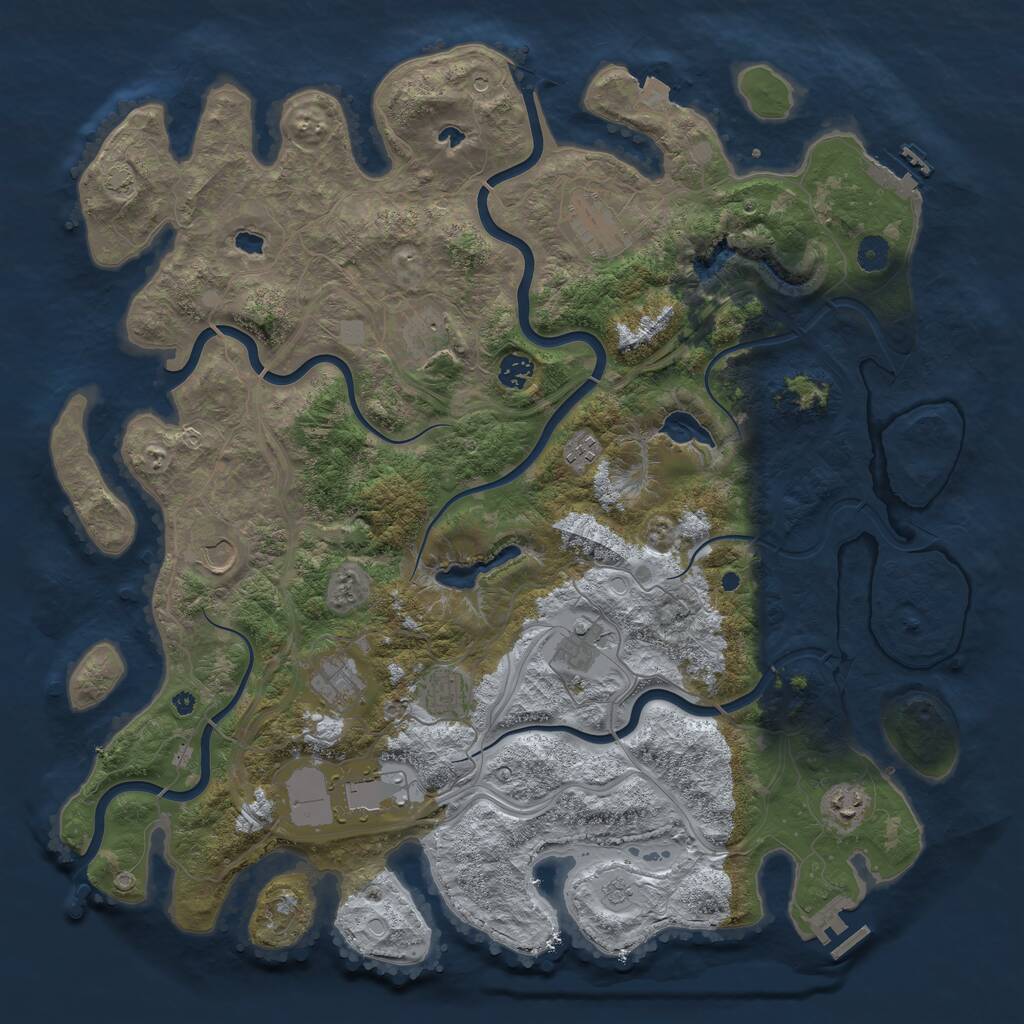 Rust Map: Procedural Map, Size: 4500, Seed: 1058121347, 16 Monuments