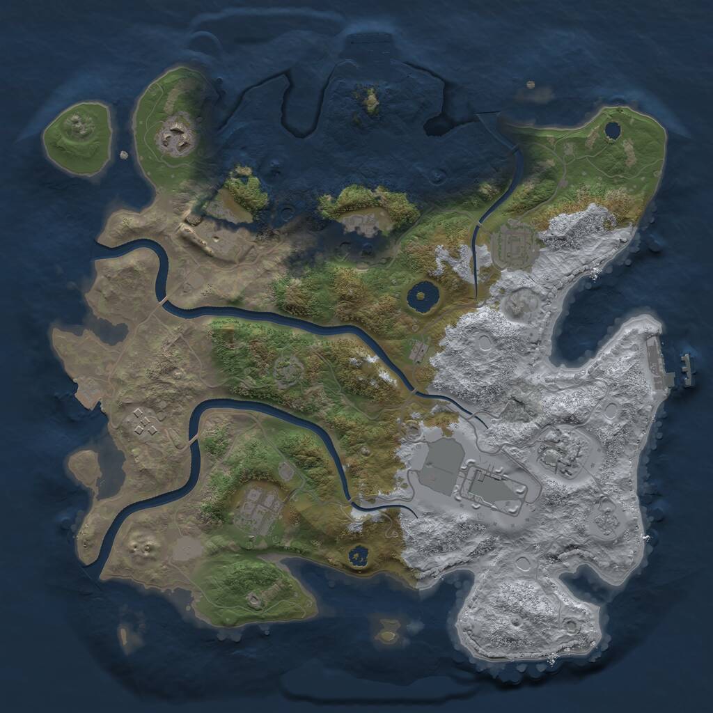 Rust Map: Procedural Map, Size: 3500, Seed: 864878882, 14 Monuments