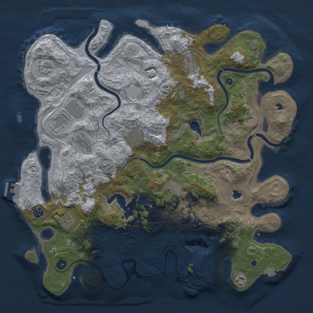 Rust Map: Procedural Map, Size: 4500, Seed: 1001358467, 16 Monuments