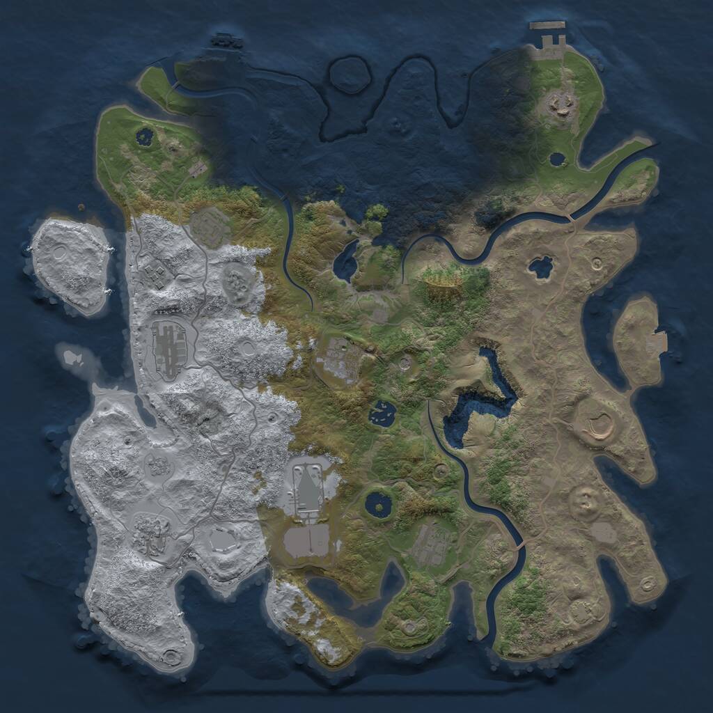 Rust Map: Procedural Map, Size: 4050, Seed: 848115754, 16 Monuments