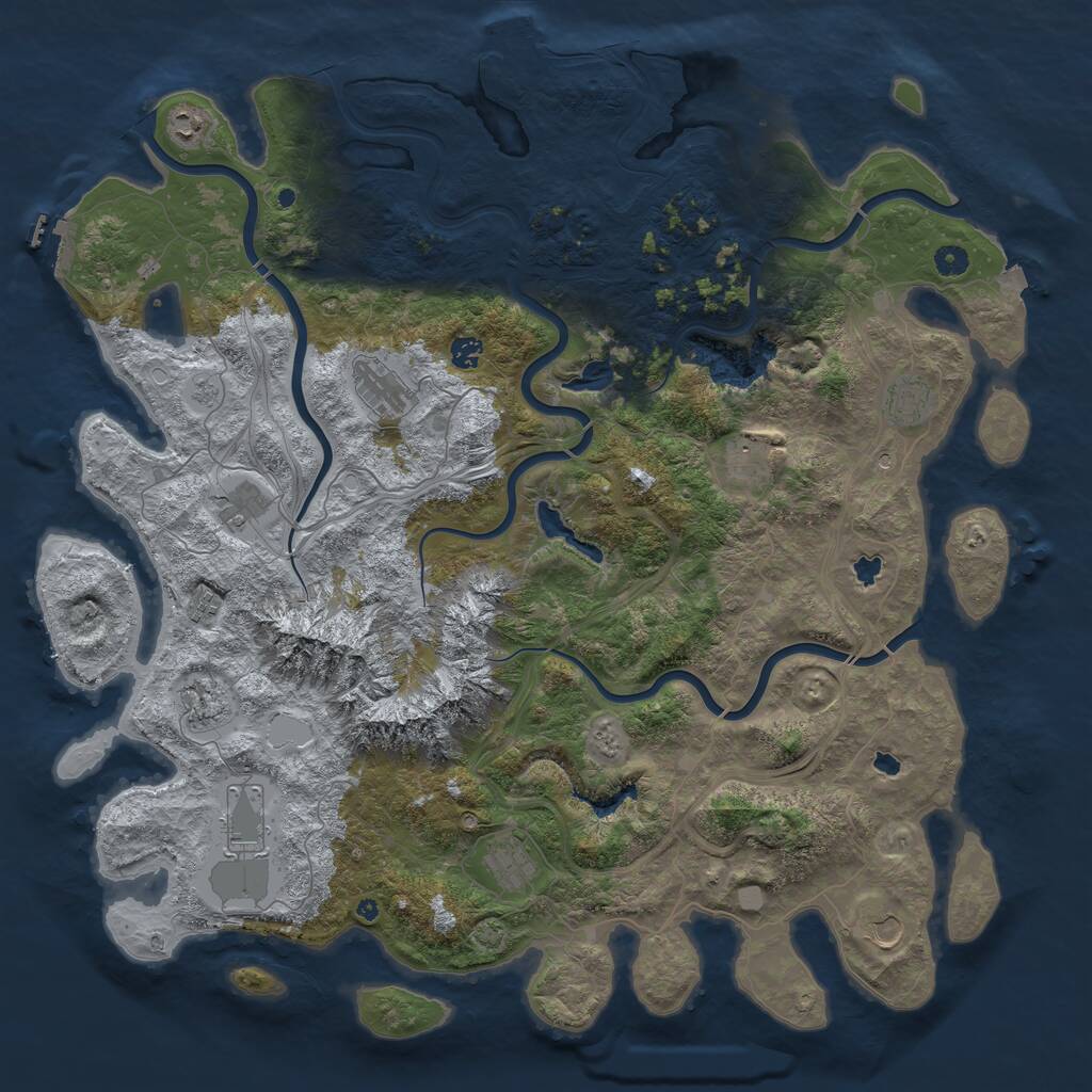 Rust Map: Procedural Map, Size: 5000, Seed: 2095744033, 17 Monuments