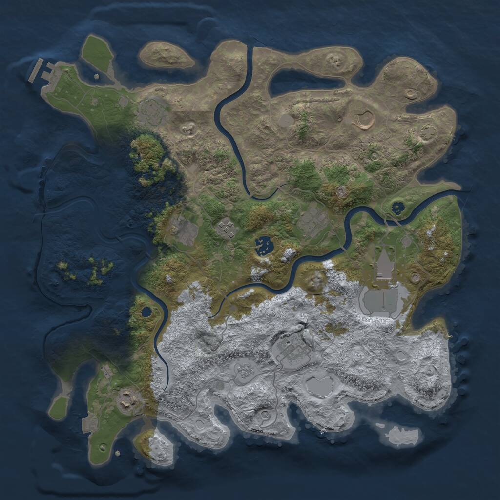 Rust Map: Procedural Map, Size: 3900, Seed: 987654321, 14 Monuments