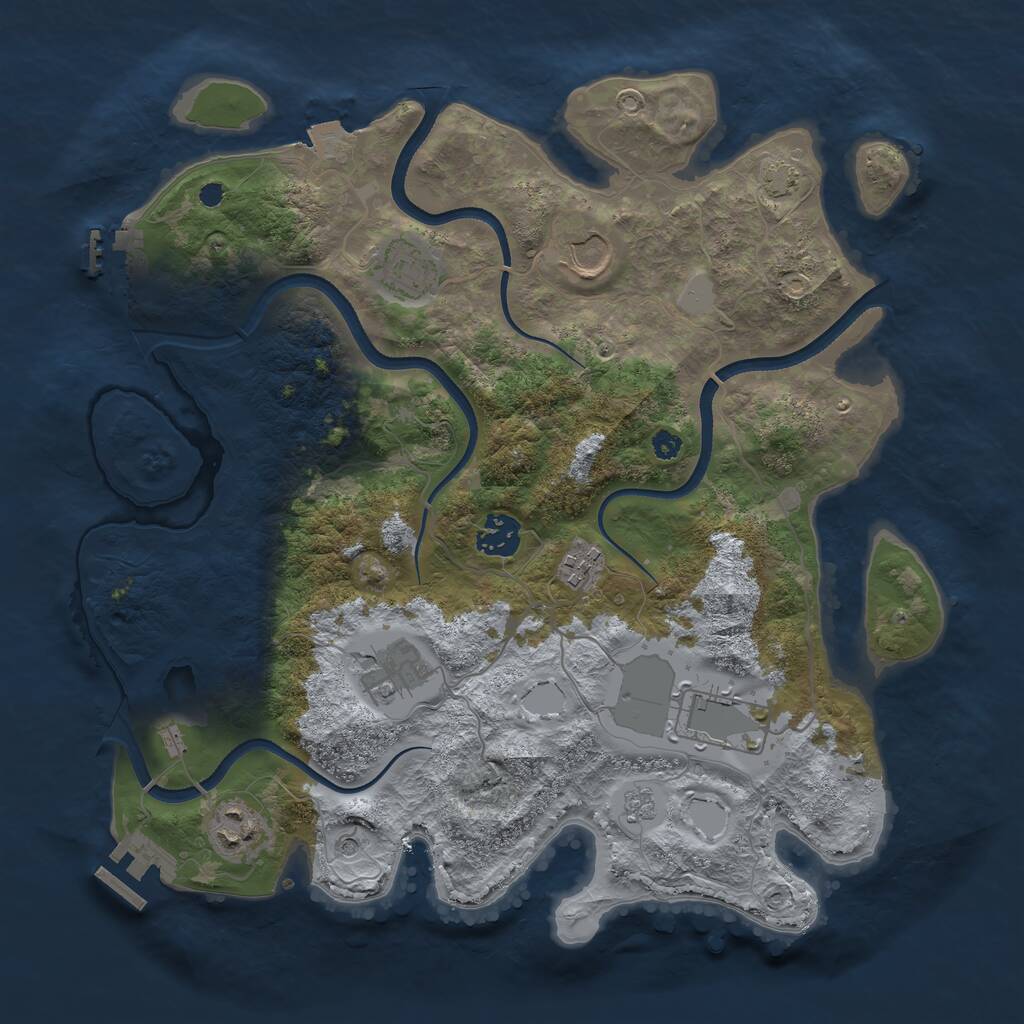 Rust Map: Procedural Map, Size: 3500, Seed: 668762785, 13 Monuments
