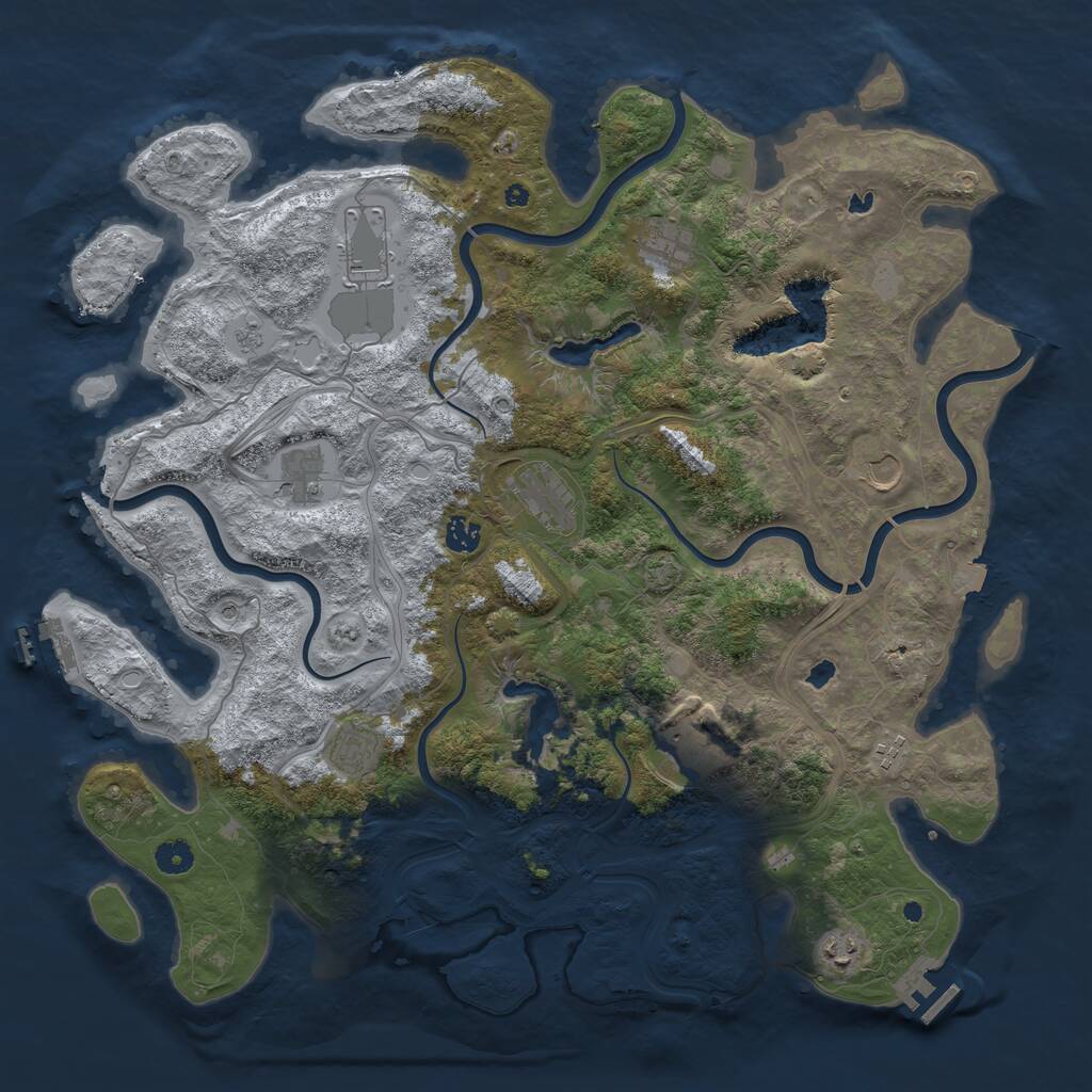 Rust Map: Procedural Map, Size: 4500, Seed: 1842388543, 16 Monuments