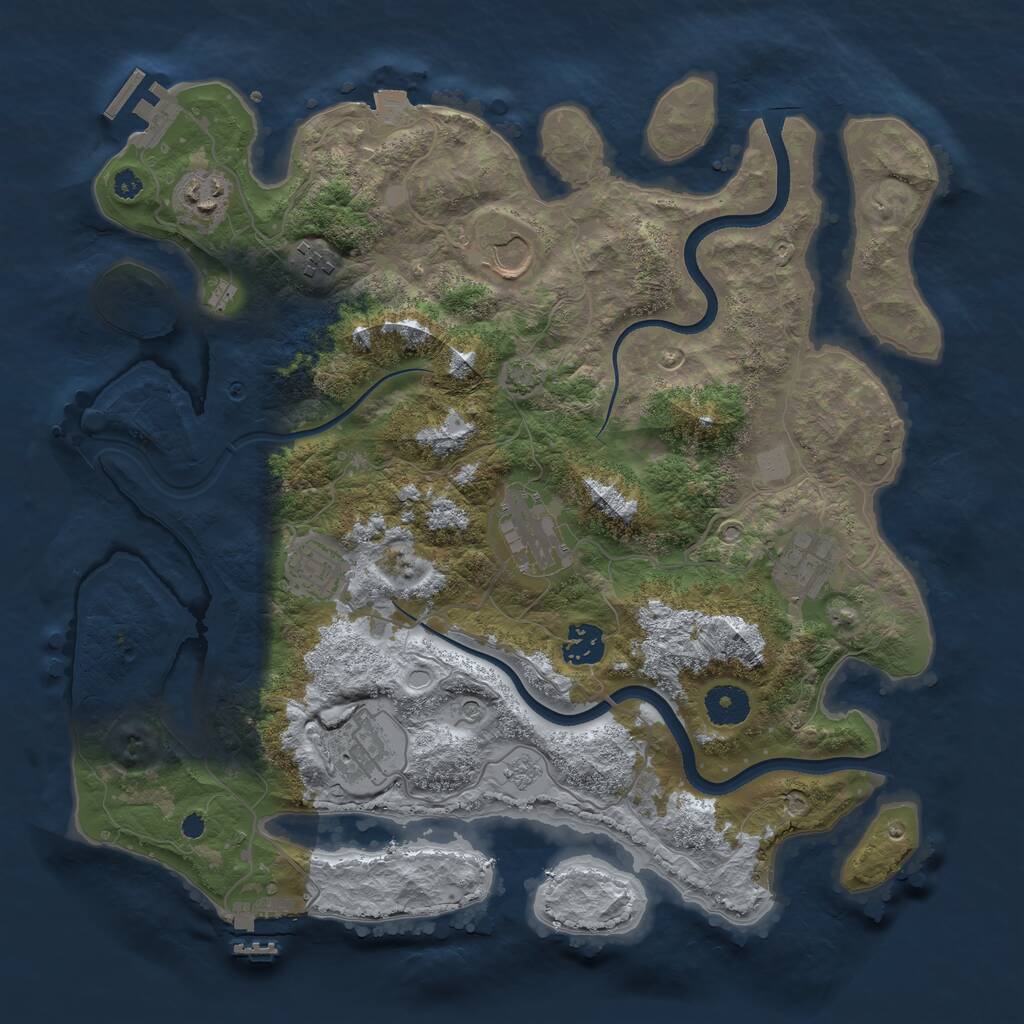 Rust Map: Procedural Map, Size: 3600, Seed: 1241586524, 14 Monuments