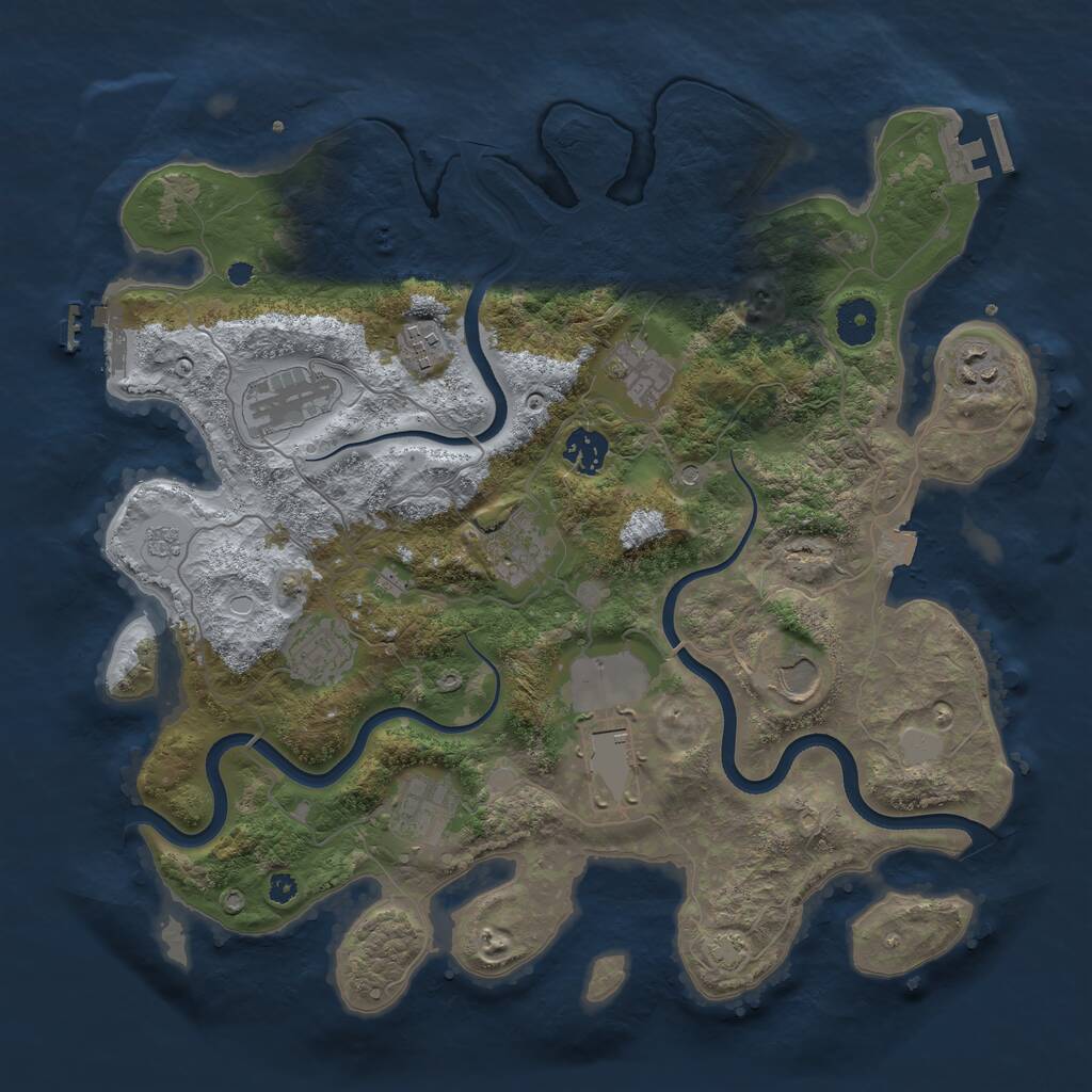 Rust Map: Procedural Map, Size: 3700, Seed: 720119406, 16 Monuments