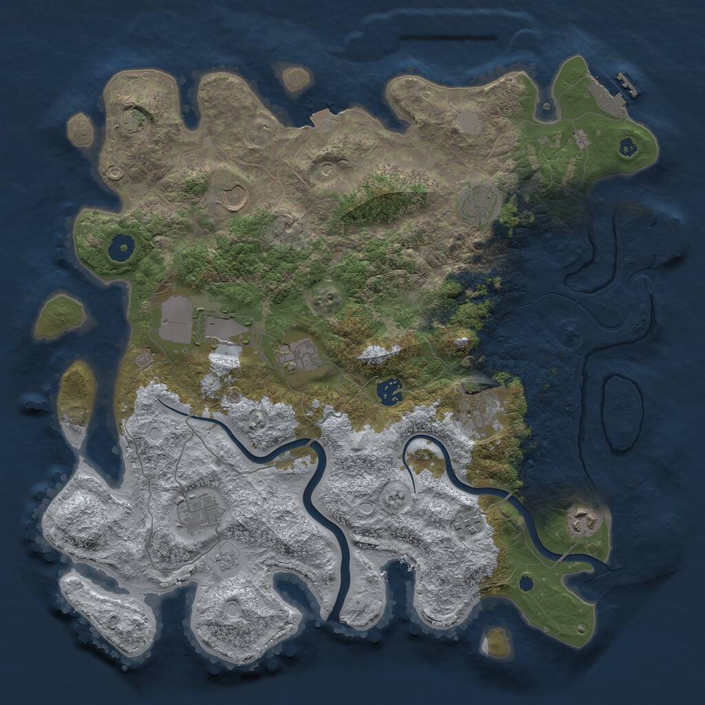 Rust Map: Procedural Map, Size: 3950, Seed: 1280200972, 15 Monuments