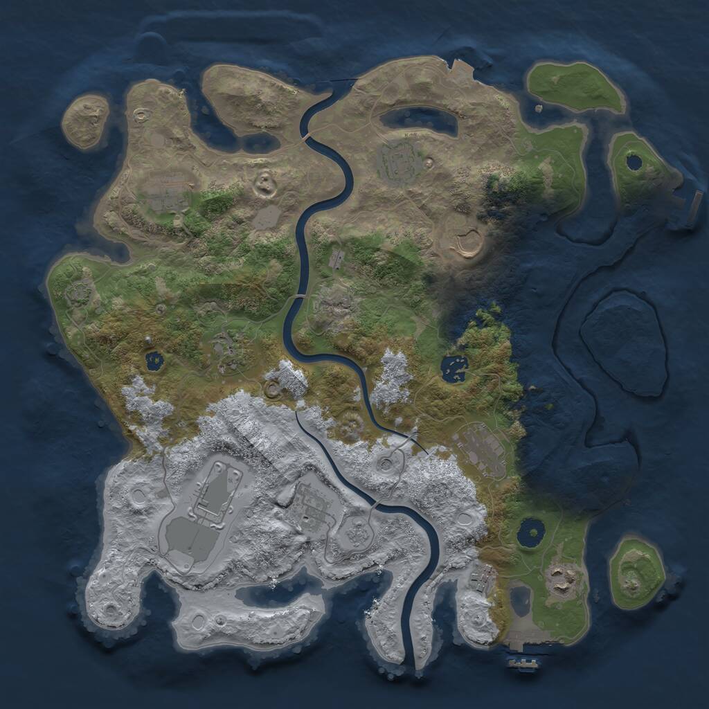 Rust Map: Procedural Map, Size: 3750, Seed: 695054544, 16 Monuments
