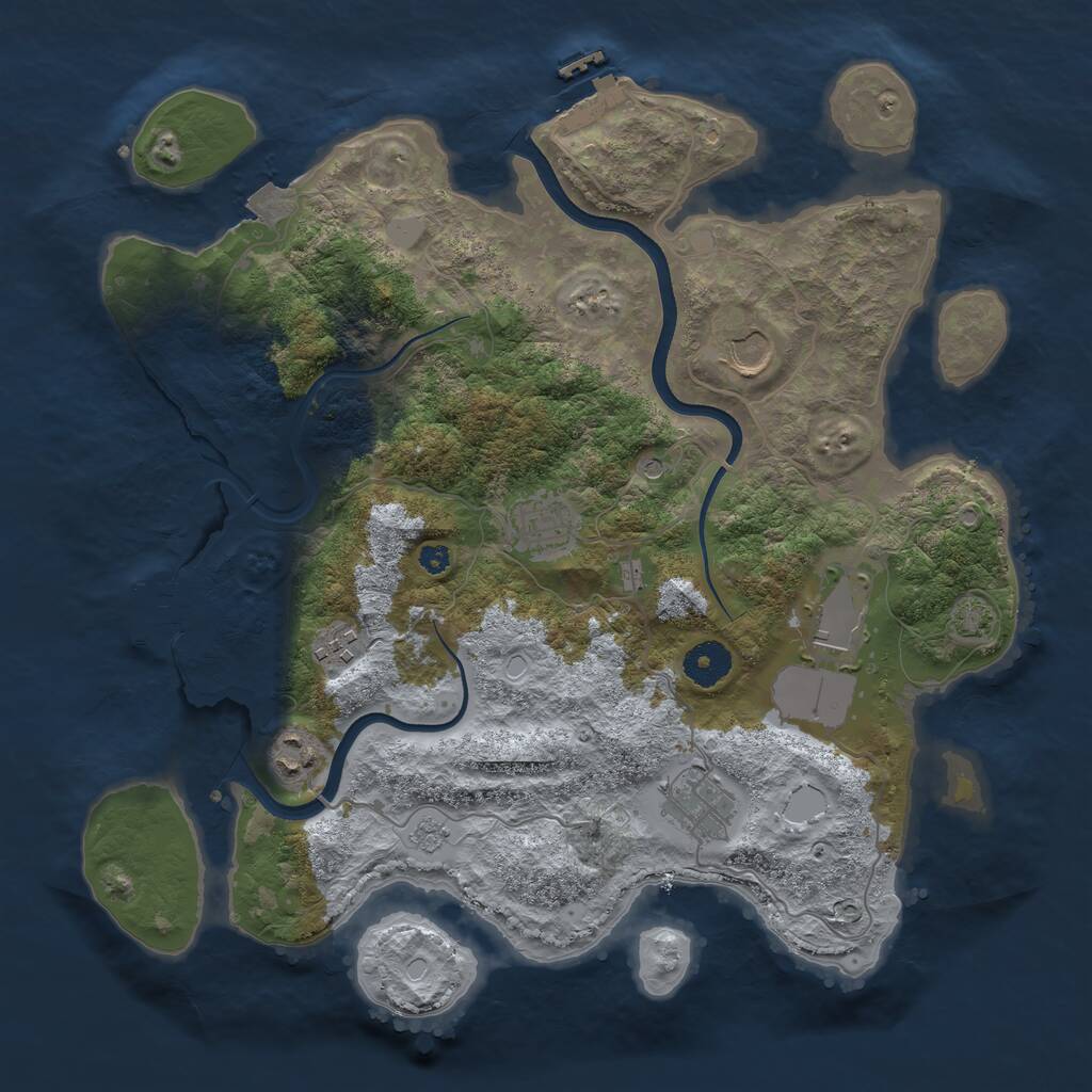 Rust Map: Procedural Map, Size: 3600, Seed: 2051063681, 12 Monuments