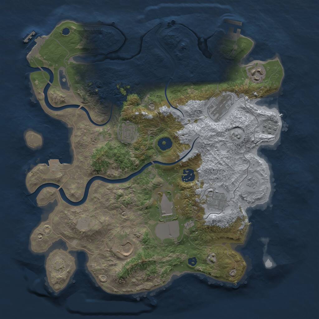 Rust Map: Procedural Map, Size: 3500, Seed: 1355636309, 14 Monuments