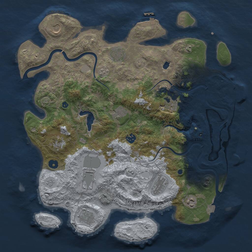 Rust Map: Procedural Map, Size: 4000, Seed: 873421, 17 Monuments