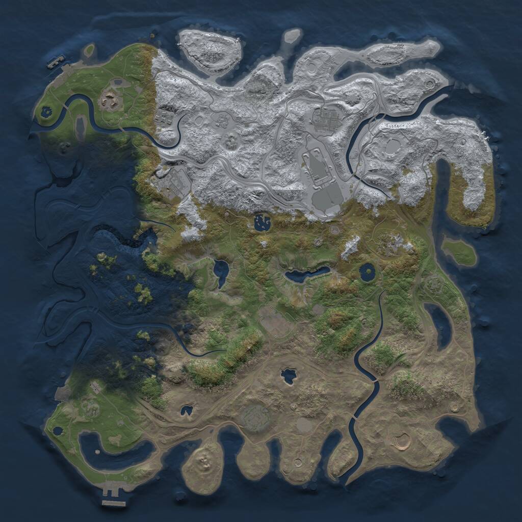 Rust Map: Procedural Map, Size: 4500, Seed: 1363277874, 16 Monuments