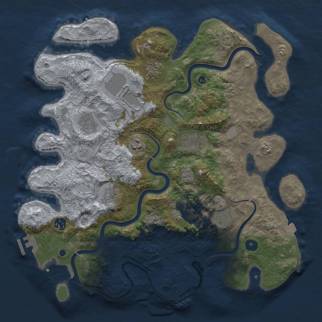 Rust Map: Procedural Map, Size: 3950, Seed: 1127629353, 16 Monuments