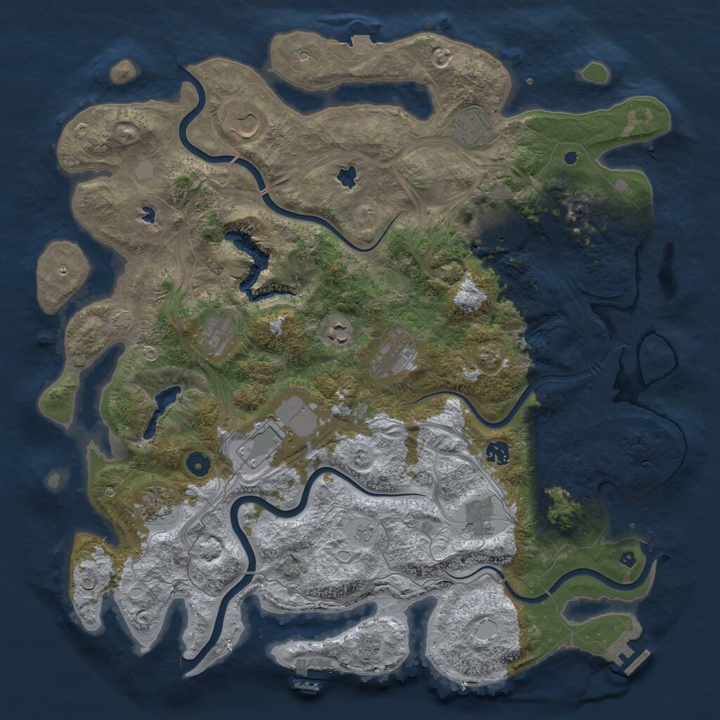 Rust Map: Procedural Map, Size: 4500, Seed: 1160169834, 17 Monuments