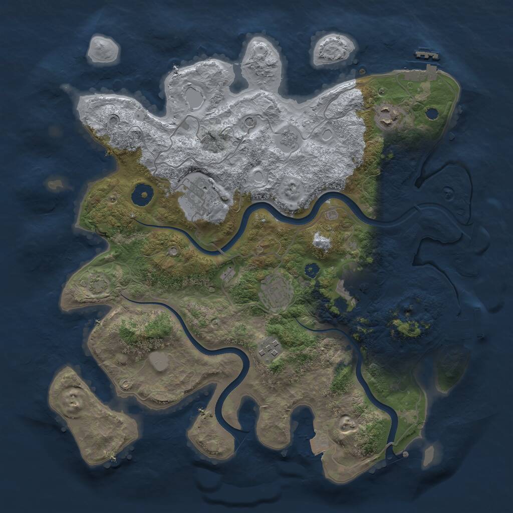 Rust Map: Procedural Map, Size: 3500, Seed: 166444, 11 Monuments