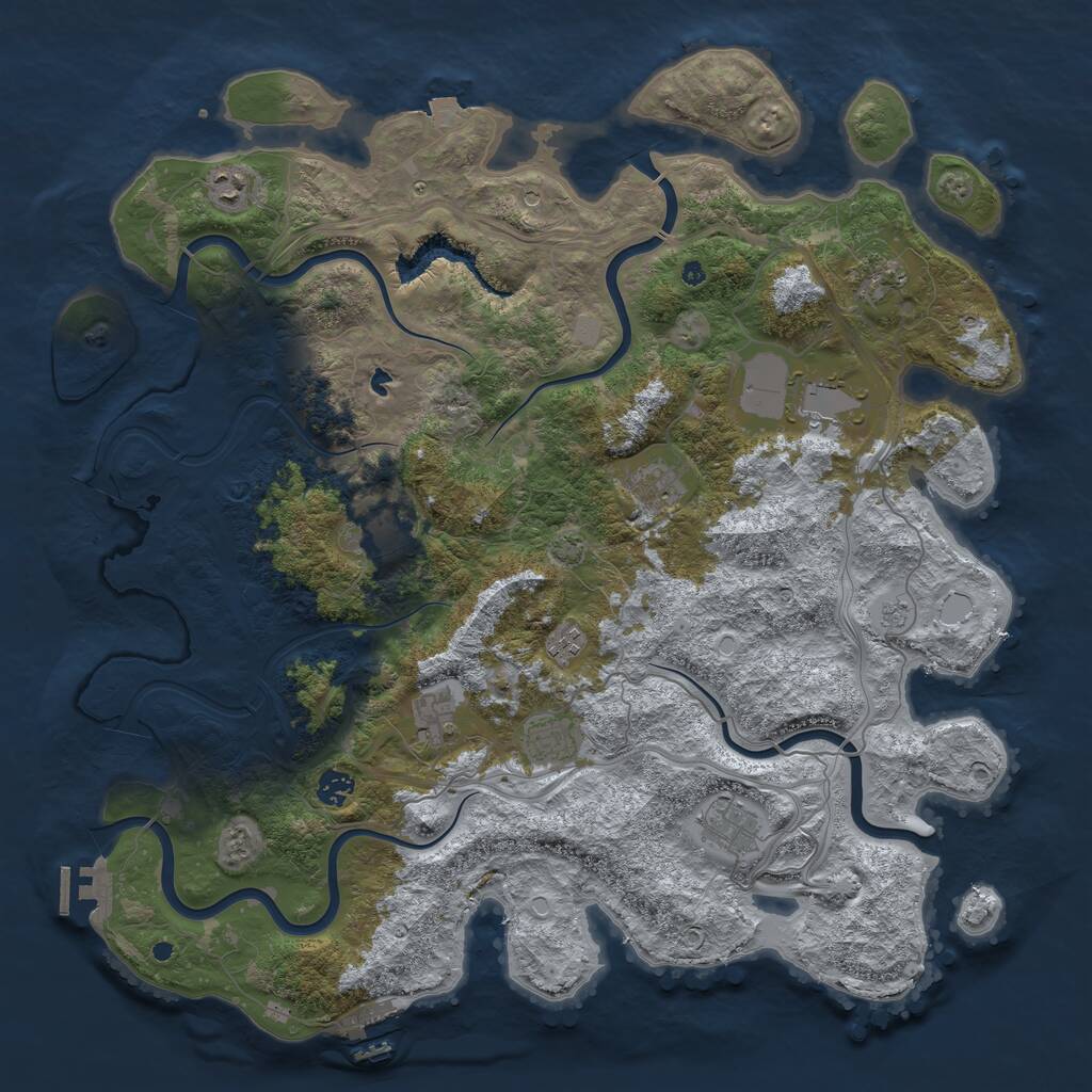 Rust Map: Procedural Map, Size: 4500, Seed: 1085054750, 16 Monuments