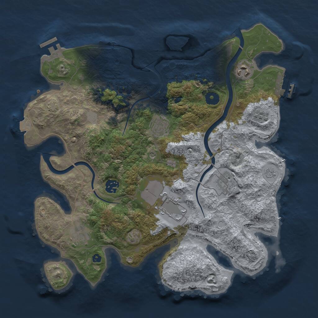 Rust Map: Procedural Map, Size: 3500, Seed: 888435, 13 Monuments