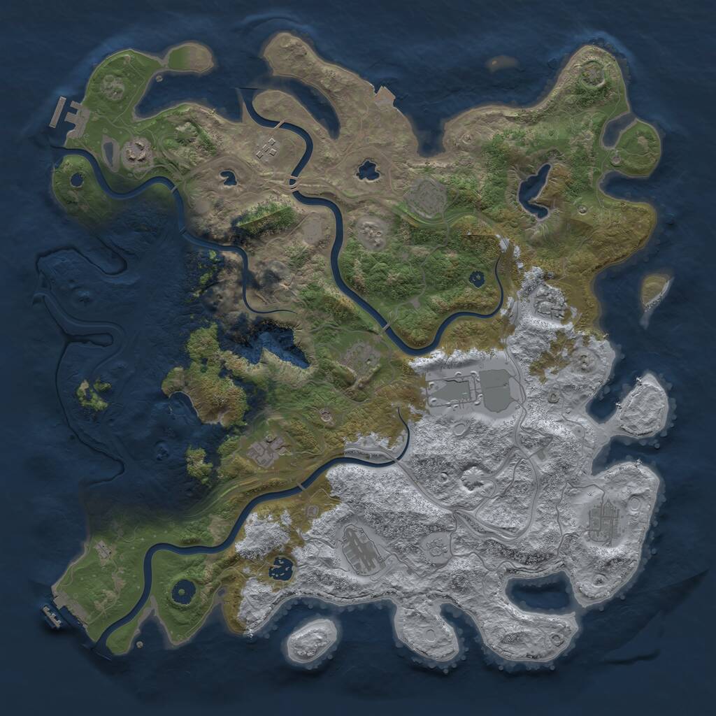 Rust Map: Procedural Map, Size: 4500, Seed: 500742, 16 Monuments