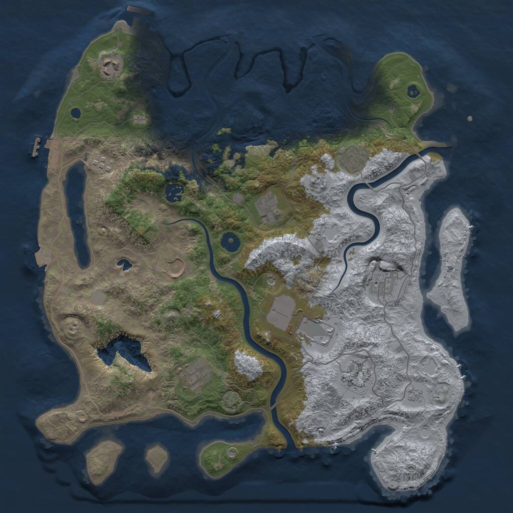 Rust Map: Procedural Map, Size: 4000, Seed: 321181, 16 Monuments