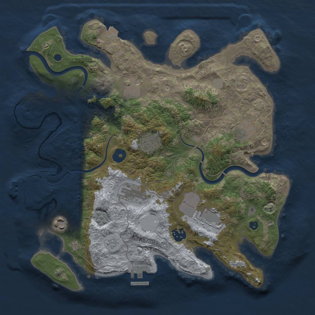 Rust Map: Procedural Map, Size: 3500, Seed: 608623, 14 Monuments
