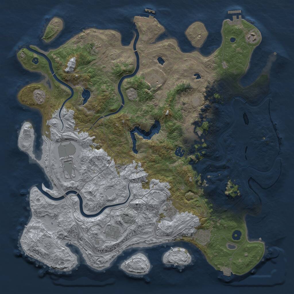 Rust Map: Procedural Map, Size: 4500, Seed: 633007549, 16 Monuments