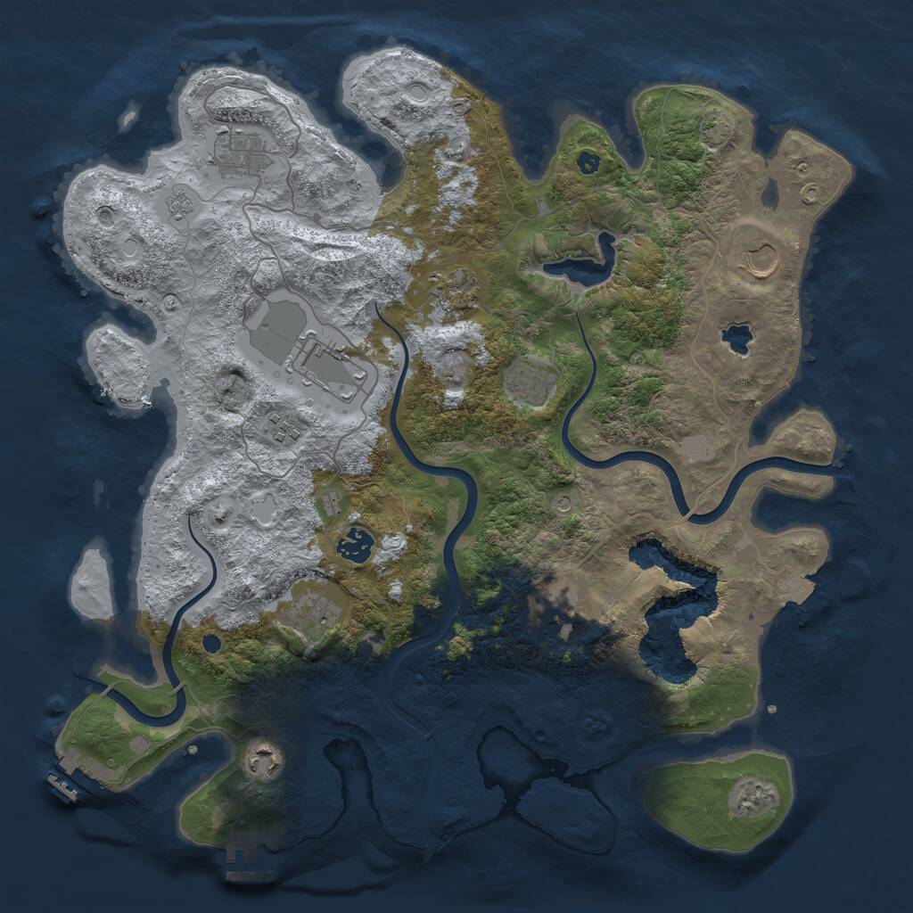 Rust Map: Procedural Map, Size: 4000, Seed: 608345, 16 Monuments