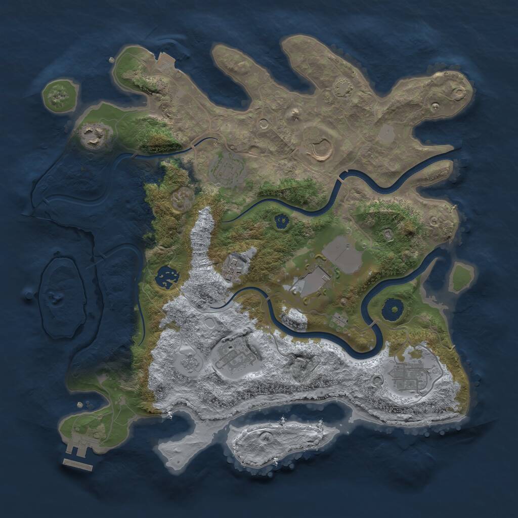 Rust Map: Procedural Map, Size: 3500, Seed: 1739534060, 13 Monuments