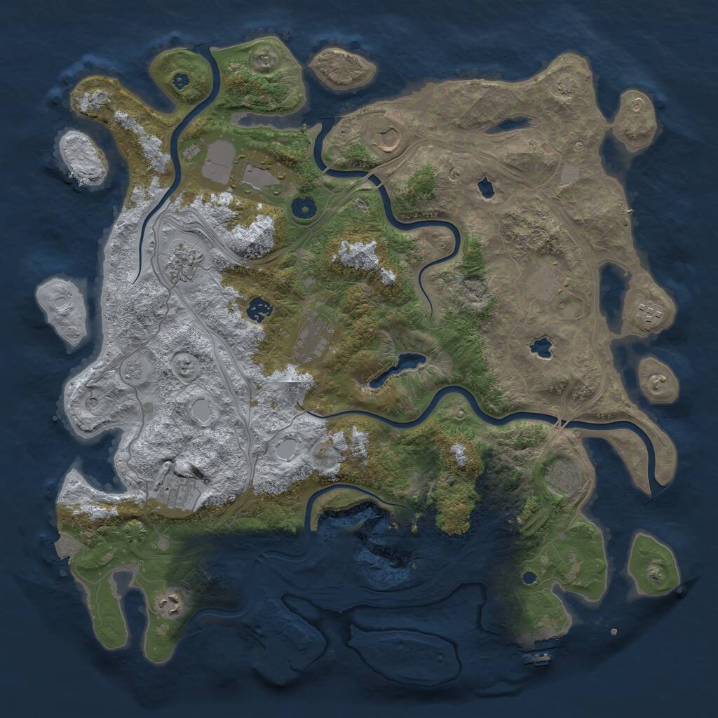 Rust Map: Procedural Map, Size: 4500, Seed: 1840369284, 16 Monuments