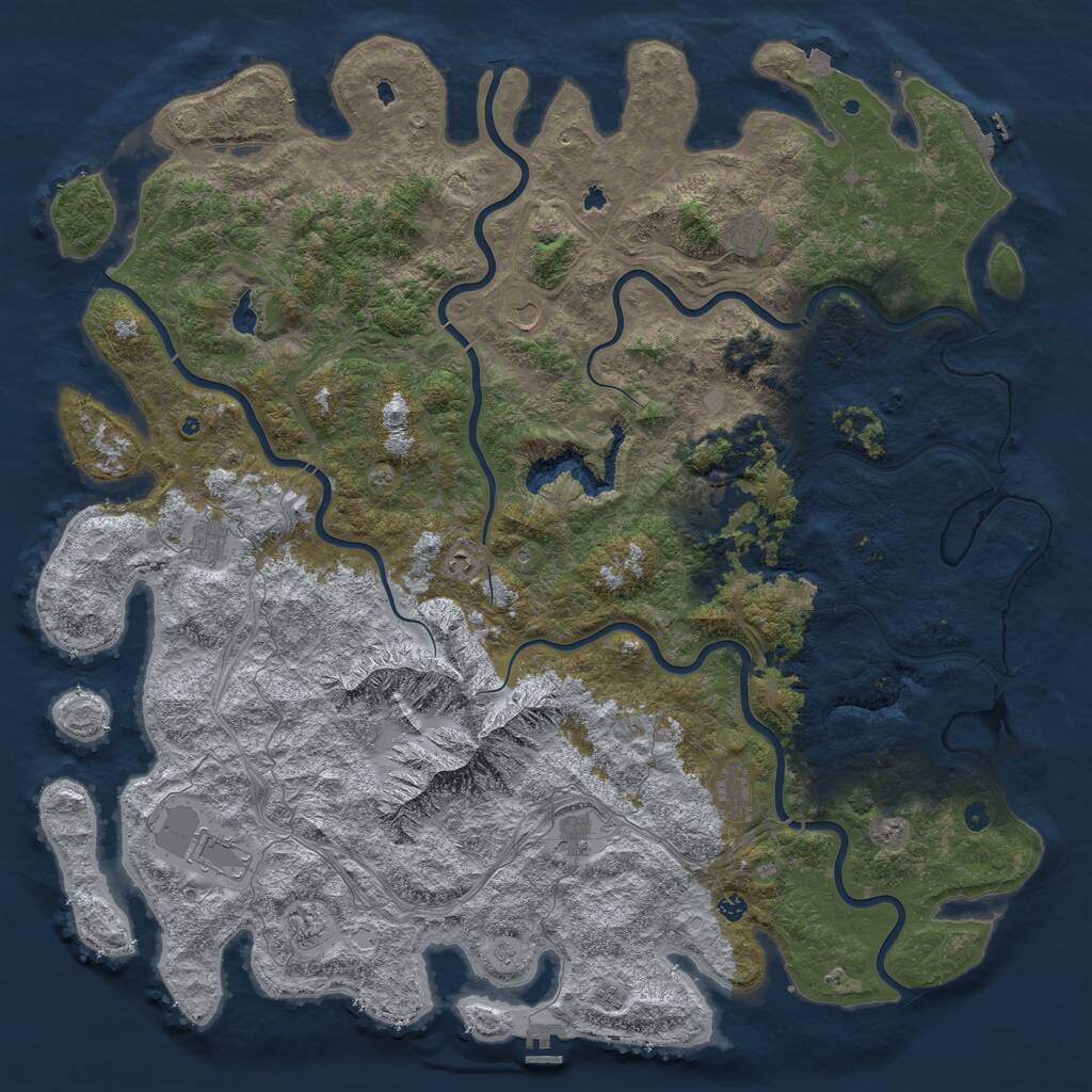 Rust Map: Procedural Map, Size: 6000, Seed: 1163749991, 17 Monuments
