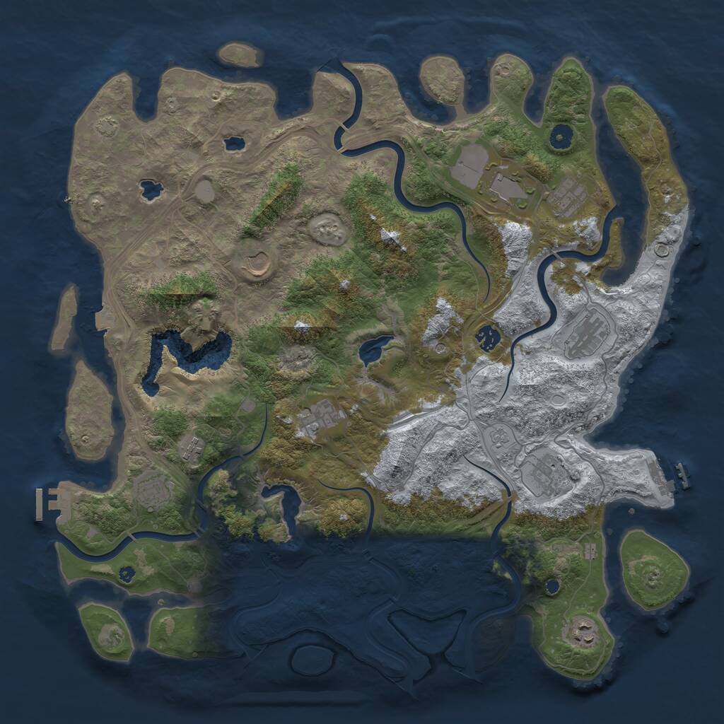 Rust Map: Procedural Map, Size: 4500, Seed: 909599, 16 Monuments