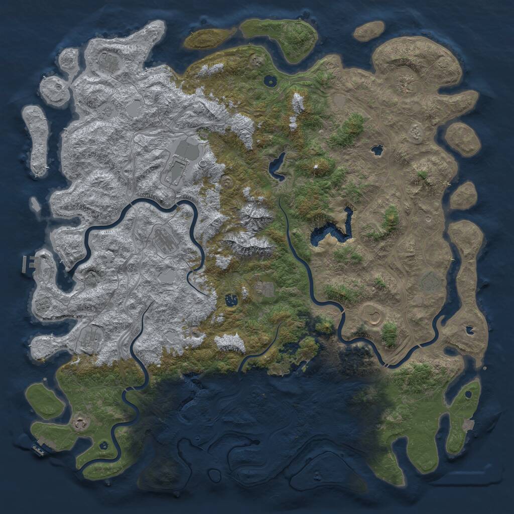 Rust Map: Procedural Map, Size: 6000, Seed: 84574480, 17 Monuments
