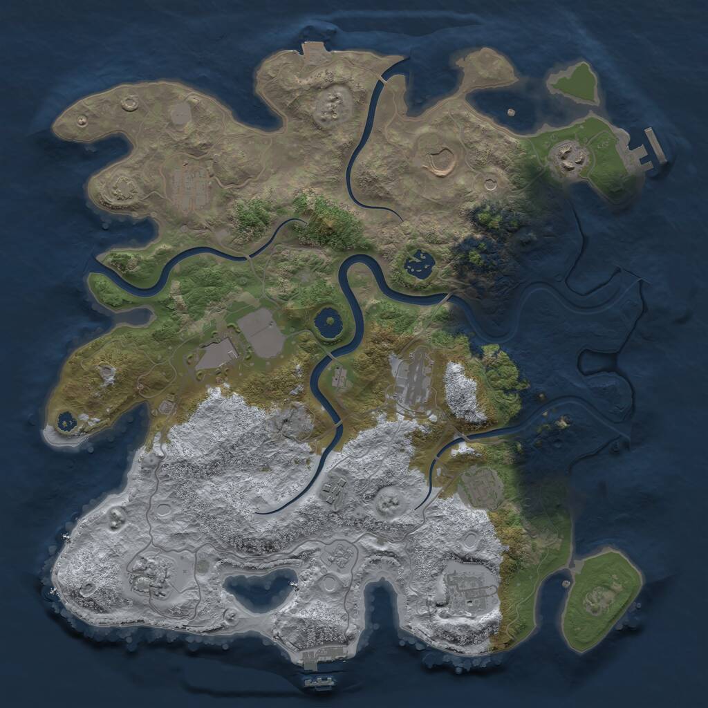 Rust Map: Procedural Map, Size: 3750, Seed: 644355, 16 Monuments