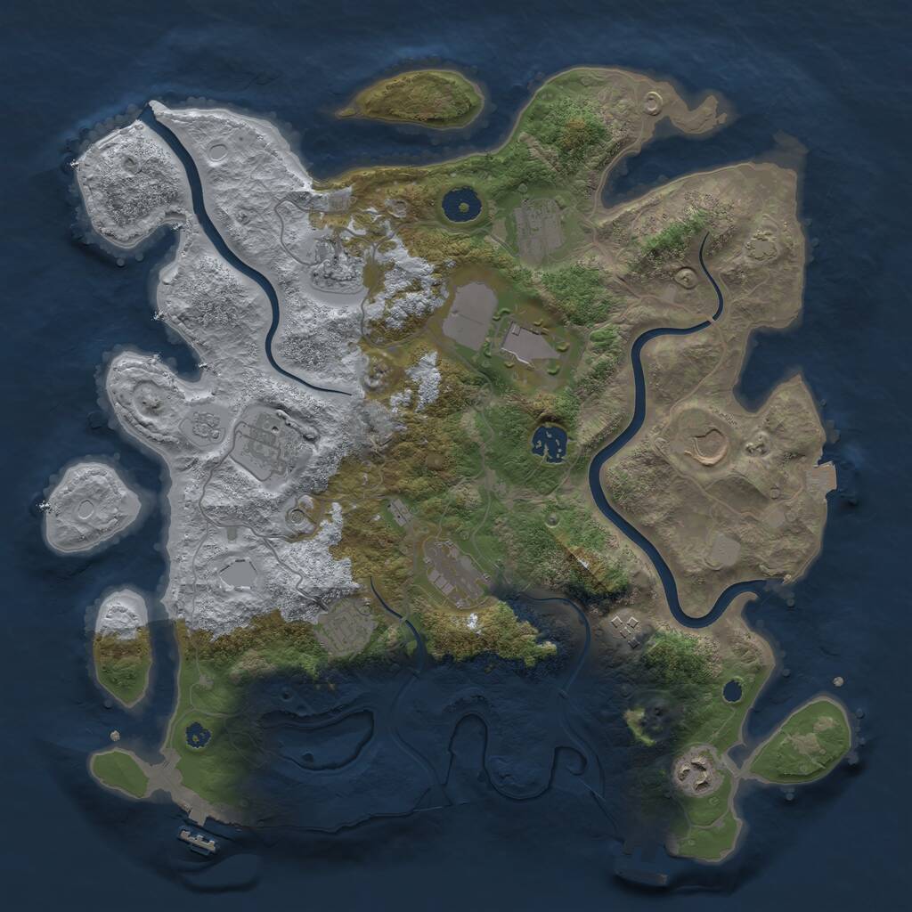 Rust Map: Procedural Map, Size: 3750, Seed: 401584, 16 Monuments