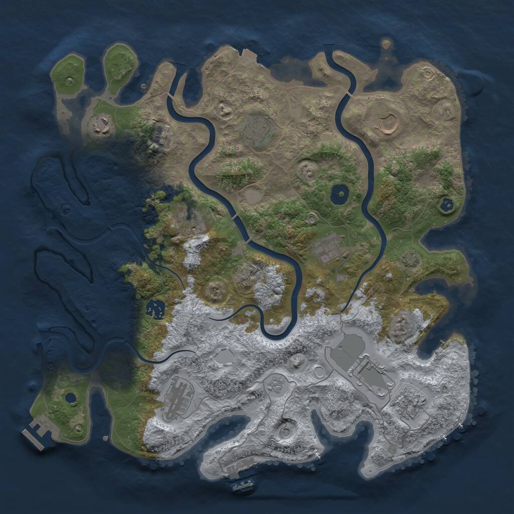 Rust Map: Procedural Map, Size: 3850, Seed: 720405, 16 Monuments